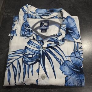Kirra Men's White and Blue Tropical Shirt